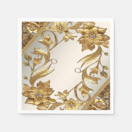 Serviette En Papier Feuilles Ondulées Fleuries Dorées