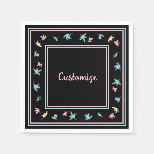 Serviette En Papier Feuilles pastel personnalisées Noir (Devant)