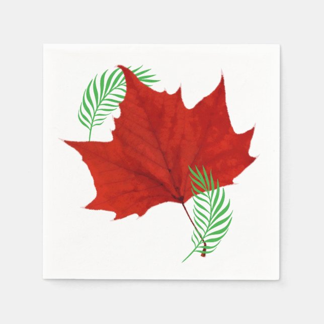 Serviette En Papier Feuilles rouges et fougères (Devant)