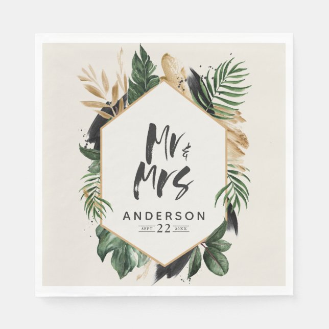 Serviette En Papier Feuilles tropicales serviettes mariages M&Mme (Devant)