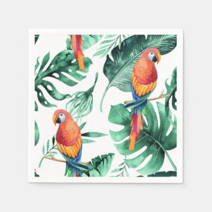Serviette En Papier Feuilles Tropicales Vertes & Oiseaux Fête d'Été