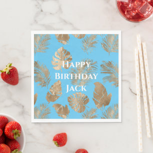 Serviette En Papier Feuilles tropicaux Aqua Blue Gold