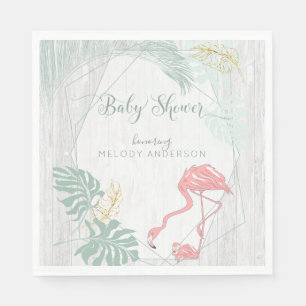 Serviette En Papier Feuilles tropicaux modernes Baby shower Flamant ro