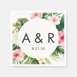 Serviette En Papier Feuilles tropicaux Monogramme Mariage hawaïen