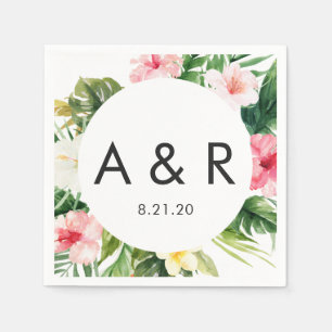 Serviette En Papier Feuilles tropicaux Monogramme Mariage hawaïen