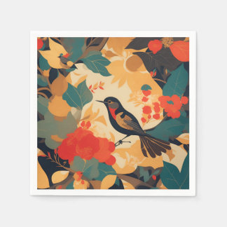 Serviette En Papier feuilles vintages de fleurs d'oiseaux