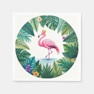 Serviette En Papier Feuillus   Élégant Flamant rose rose Couronne Trop