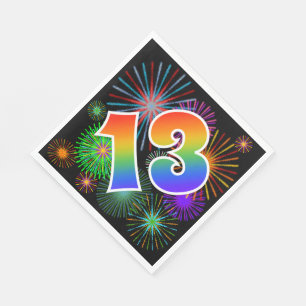 Serviette En Papier Feux d'artifice colorés + Motif "13" d'arc-en-cie