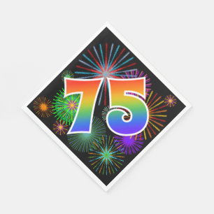 Serviette En Papier Feux d'artifice colorés + Motif "75" d'arc-en-cie