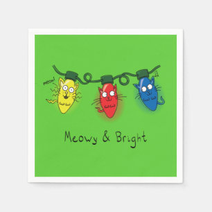 Serviette En Papier Feux de Noël de chat amusant Meowy et brillant