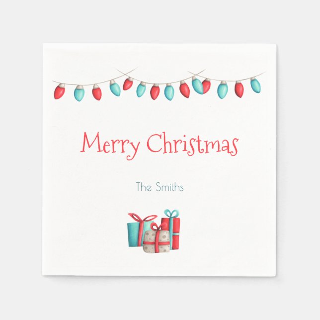 Serviette En Papier Feux de Noël et cadeaux personnalisés (Devant)
