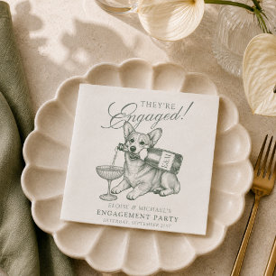 Serviette En Papier Fiançailles au Champagne de Corgi Vert Sauge