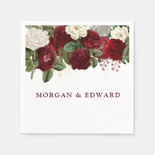 Serviette En Papier Fiançailles de Mariage de Bourgogne rouge blanc