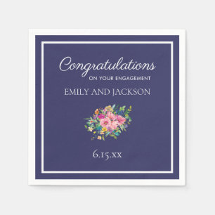 Serviette En Papier Fiançailles floral bleu marine