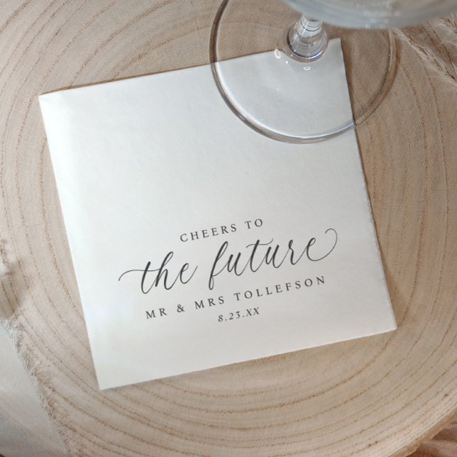 Serviette En Papier Fiançailles Mariage ou douche pour le futur (Elegant black and white personalized wedding engagement napkins)