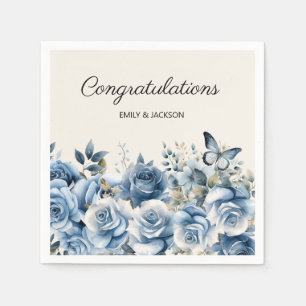 Serviette En Papier Fiançailles Papillons Floraux Bleu Poussiéreux