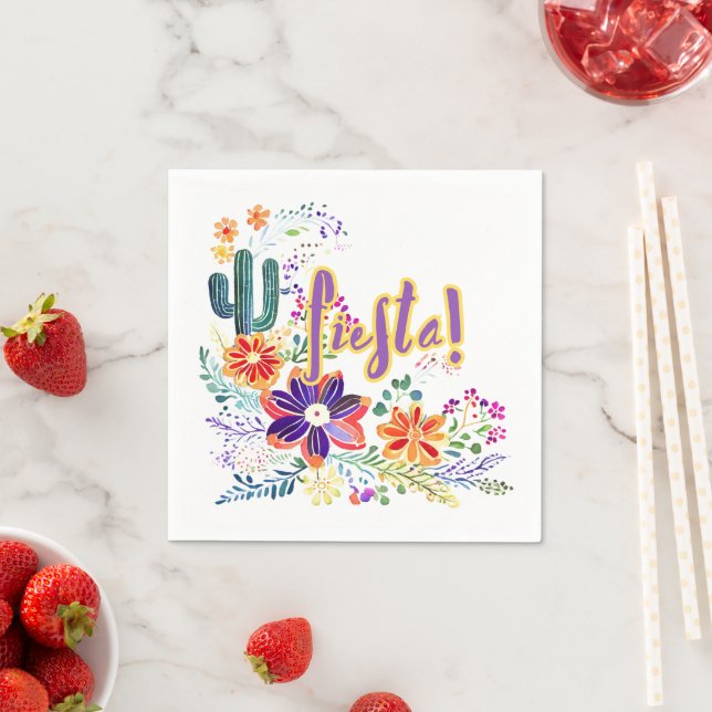 Serviette En Papier FIESTA Cactus Folklore Fleurs Personnalisé (En situation)