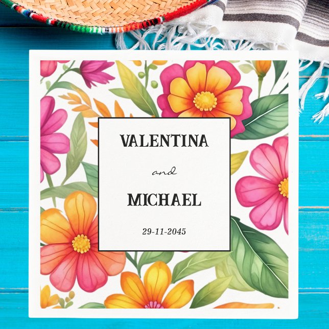 Serviette En Papier Fiesta florale colorée Mariage mexicain (Créateur téléchargé)