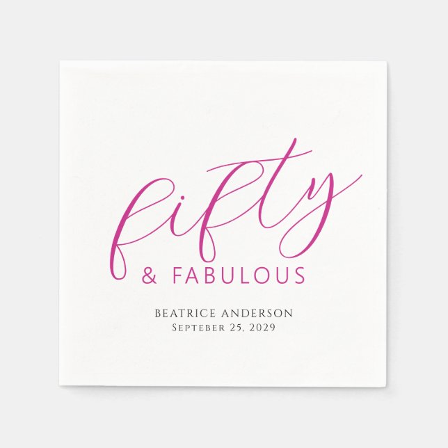 Serviette En Papier Fifty and Fabulous Name Date 50th Birthday Party (Devant)