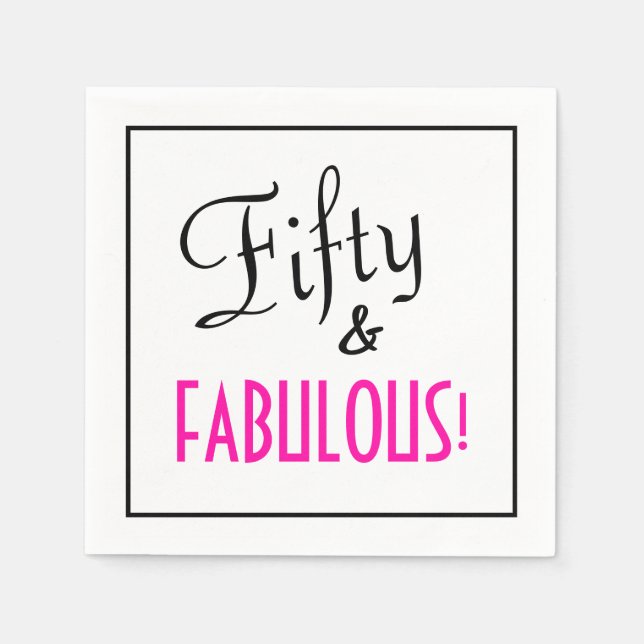Serviette En Papier Fifty & FABULOUS! Retro Girly Pink Birthday Paper (Devant)