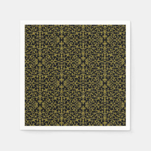 Serviette En Papier Filigree noir et or