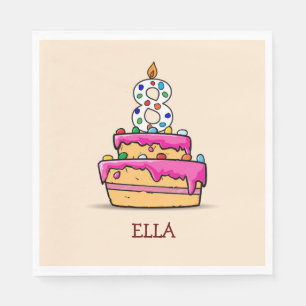 Serviette En Papier Fille 8e anniversaire, 8 sur Gâteau rose doux
