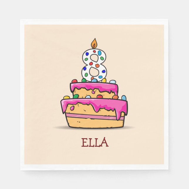 Serviette En Papier Fille 8e anniversaire, 8 sur Gâteau rose doux (Devant)