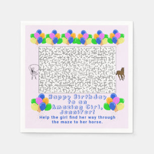 Serviette En Papier Fille à coudre et cheval Maze d'anniversaire Extra