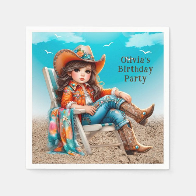 Serviette En Papier Fille à la plage Fête d'anniversaire fille (Devant)
