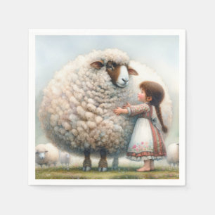 Serviette En Papier Fille Accrocher une Ewe surdimensionnée
