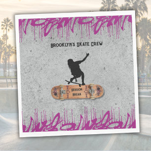 Serviette En Papier Fille adolescente skateboard graffiti violet Anniv
