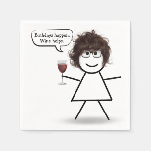 Serviette En Papier Fille allumette d'anniversaire avec verre à vin