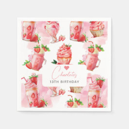 Serviette En Papier Fille Anniversaire Fraise Milkshake Personnalisé