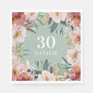 Serviette En Papier Fille aquarelle florale anniversaire rose chic