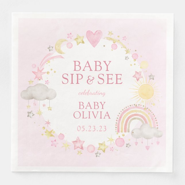Serviette En Papier Fille Aquarelle Rainbow Baby Sip Et Voir (Devant)