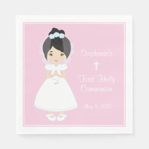 Serviette En Papier Fille Asiatique Personnalisée Sainte Communion