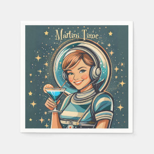 Serviette En Papier Fille Astro Rétro Futuriste Temps Martini