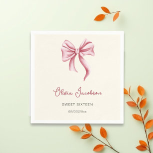 Serviette En Papier Fille au nœud rose crème Fête d'anniversaire Sweet