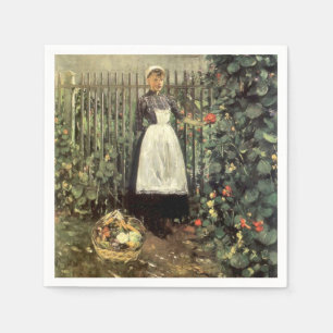 Serviette En Papier Fille avec un panier de légumes dans un jardin