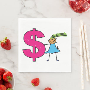Serviette En Papier Fille Avec Un Panneau Dollar