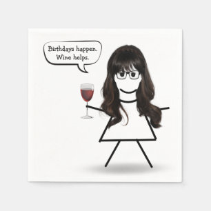 Serviette En Papier Fille baguette d'anniversaire avec verre à vin