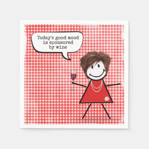 Serviette En Papier Fille Bâton Avec Verre à Vin Sur Gingham