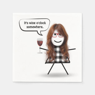 Serviette En Papier Fille bâton avec vin rouge 