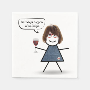 Serviette En Papier Fille bâton d'anniversaire avec du vin rouge  