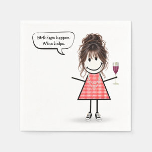 Serviette En Papier Fille bâton d'anniversaire avec verre à vin