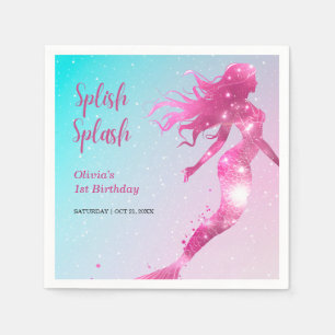 Serviette En Papier Fille Bébée de Sirène Splish Splash 1er anniversai