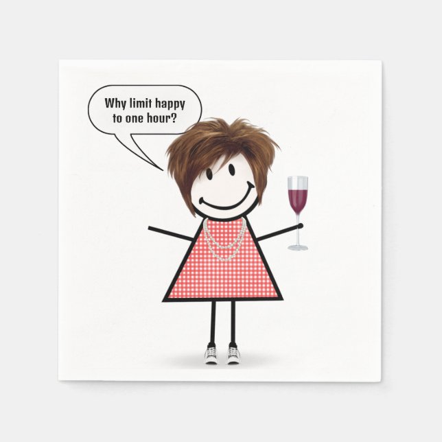 Serviette En Papier Fille bonhomme avec verre à vin (Devant)