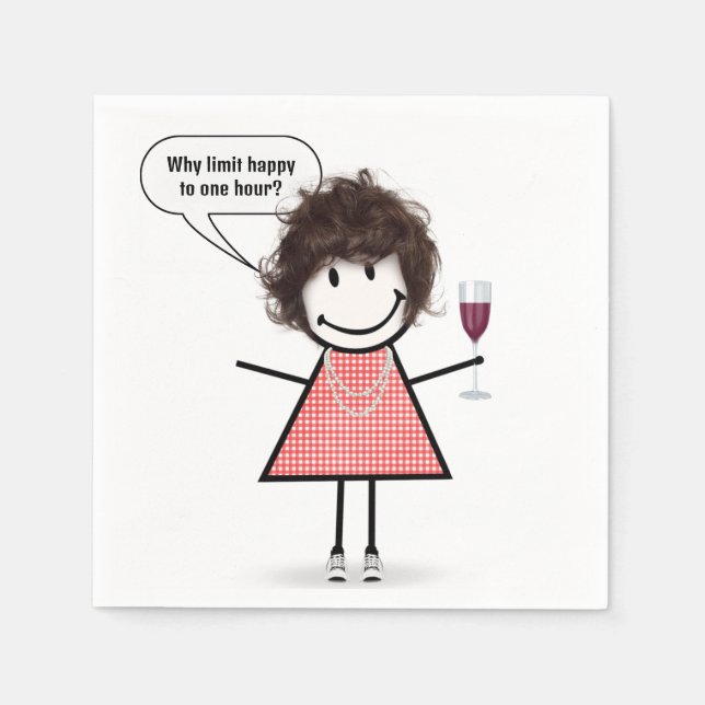 Serviette En Papier Fille Bonhomme Bâton avec Verre à Vin (Devant)