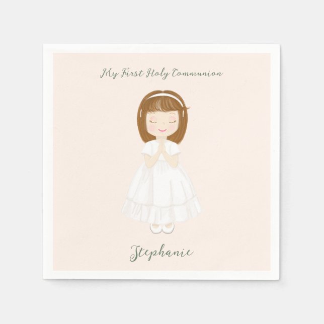 Serviette En Papier Fille Communion priant (Devant)