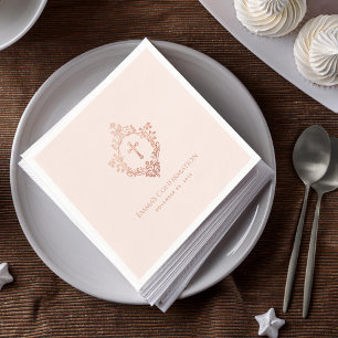Serviette En Papier Fille Confirmation Blush Rose Gold Cross Crest